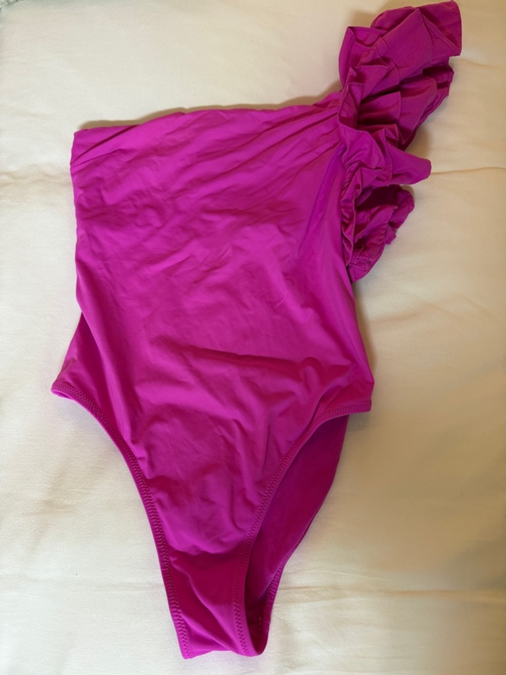 Zara Fuchsia One-Shoulder Ruffle Swimsuit